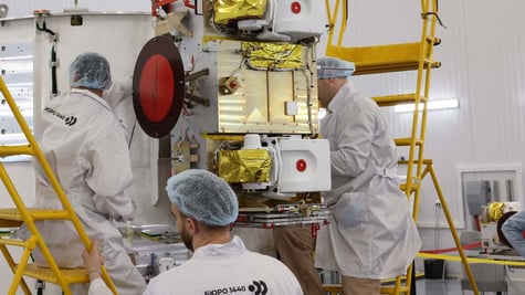 Engineers at the company Bureau 1440 working on launching Rassvet 2‎‎ satellites