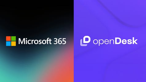 The logos of productivity suites Microsoft 365 (on the left) and openDesk (on the right)