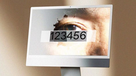 Computer screen with 123456 password typed and eye in the background