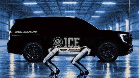 Boston Dynamics Robot Dog and ICE vehicle. Image by Cybernews.