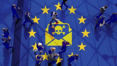 passengers, european flag, skull in the background