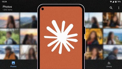 Gallery of photos with a Android phone with Claude logo