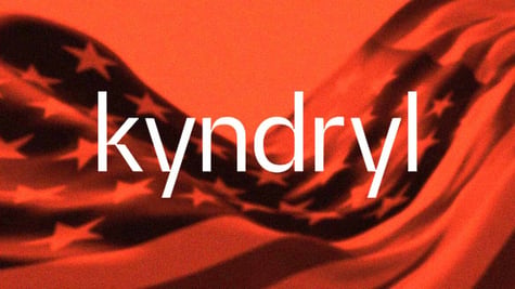 Kyndryl logo with American flag in the background.