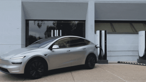 Tesla in a charging station