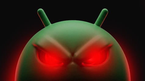 Android bot with red eyes in black background