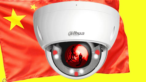 A Dahua camera in the background of the Chinese flag.