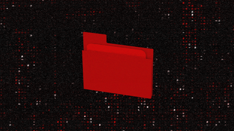 A red folder over a bakcground of blinking ones and zeroes.
