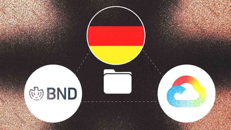 The logo of German intelligence agency, German flag, the logo of Google Cloud