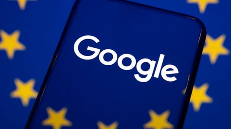 Google logo superimposed on EU flag