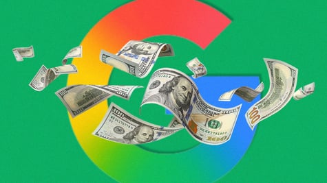 Dollars floating in front og Google sign. 