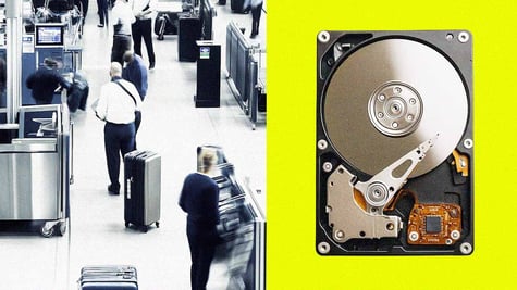 TSA checkup in the airport and hard drive