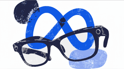 Rotating smart glasses, Meta's logo behind it