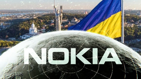 The Ukrainian flag, the logo of Nokia, the view of Earth