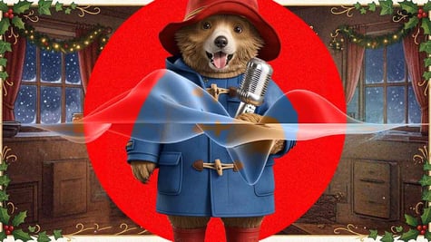 Paddington Bear on a greeting card, with AI interference.