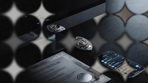 A police badge, commendation, and surreptitious Telegram activity.