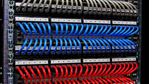 A server with wires in a data center