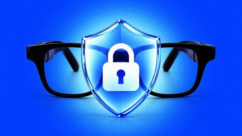 A pair of AI smart glasses, a shield with a lock