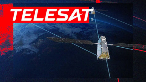 The logo of Canadian company of Telesat, a satellite in the sky