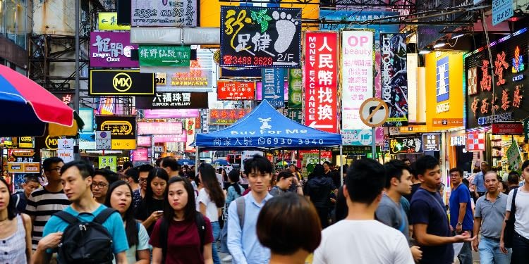 Street in Hong Kong full of people