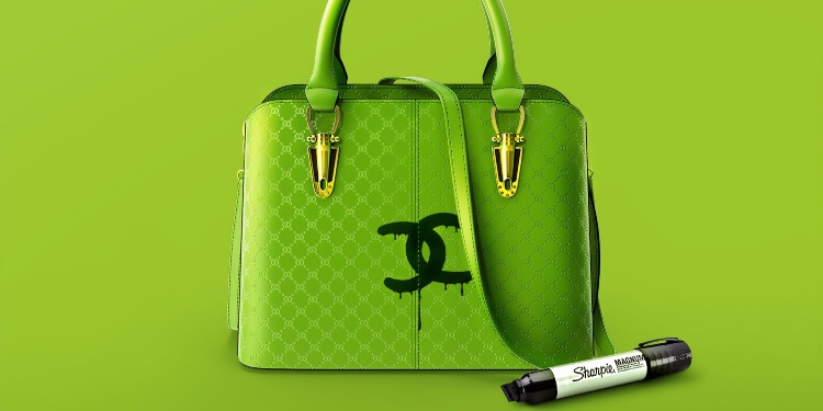 handbag with fake logo