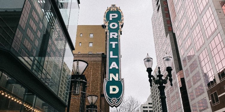 Sign with Portland on the building