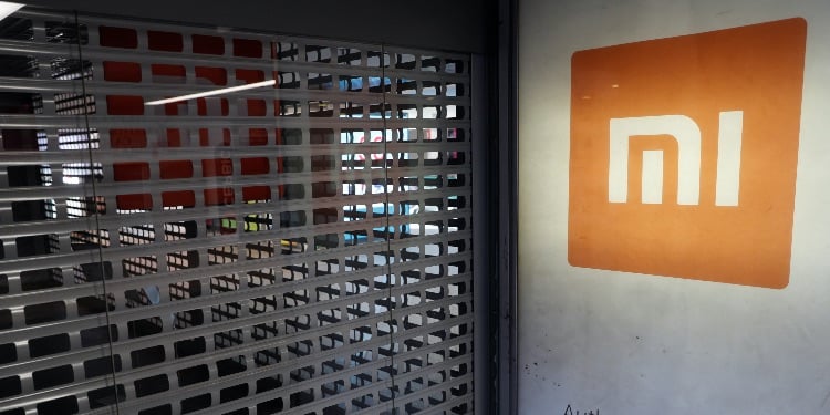 Xiaomi logo is seen on a brand's store which closed during a lockdown, imposed to prevent the spread