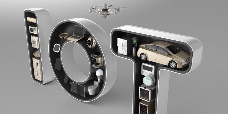 Hollow IoT letters with IoT physical objects inside