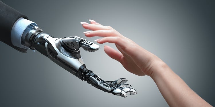 Ai hand and a human hand