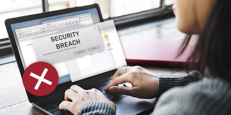 Security breach warning on monitor