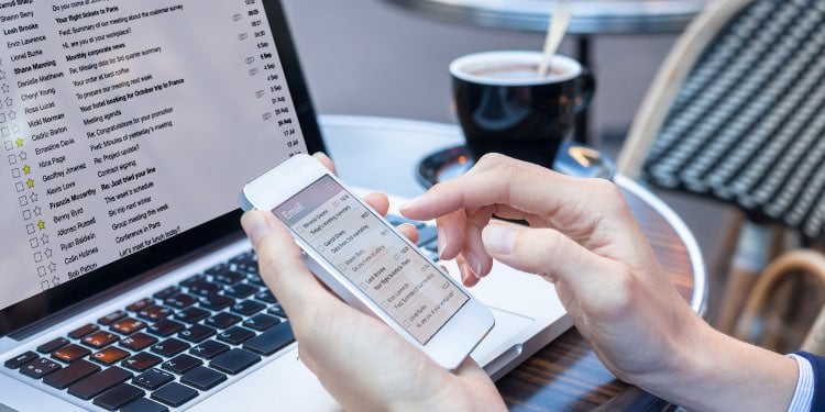 Email inbox on laptop and mobile