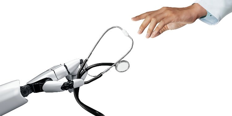 artificial intelligence robot working in hospital
