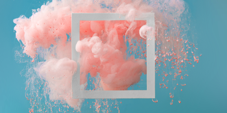 Blue frame in pink smoke. Creativity concept