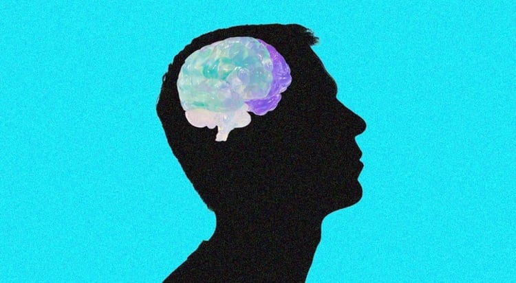 black mans head, profile, baby blue background,