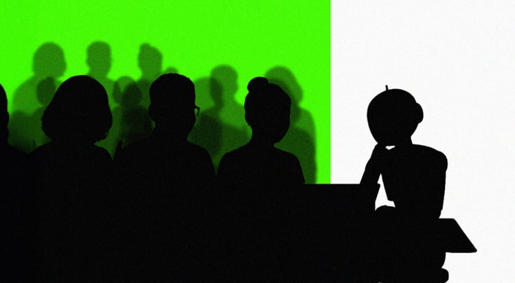 people testing ai tolls,  black sillouets, AI bot 