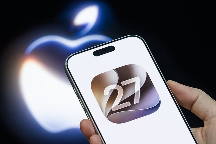 The Apple iOS 27 logo. Cheng Xin via Getty Images.
