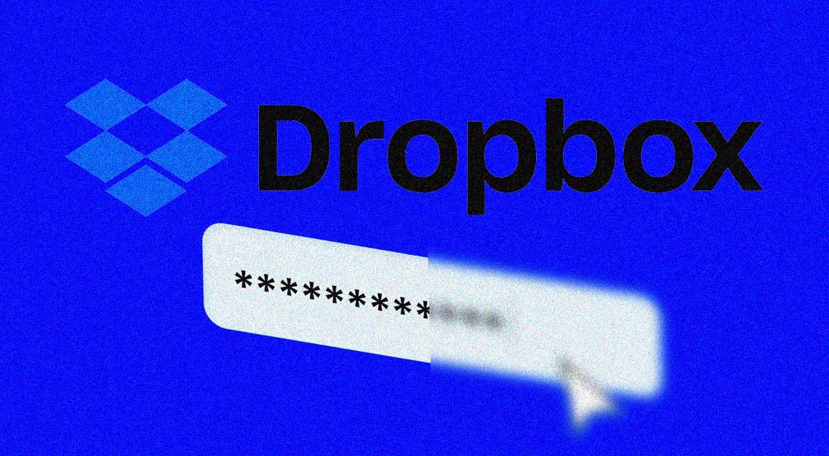 dropbox written in black, blue background, white password line