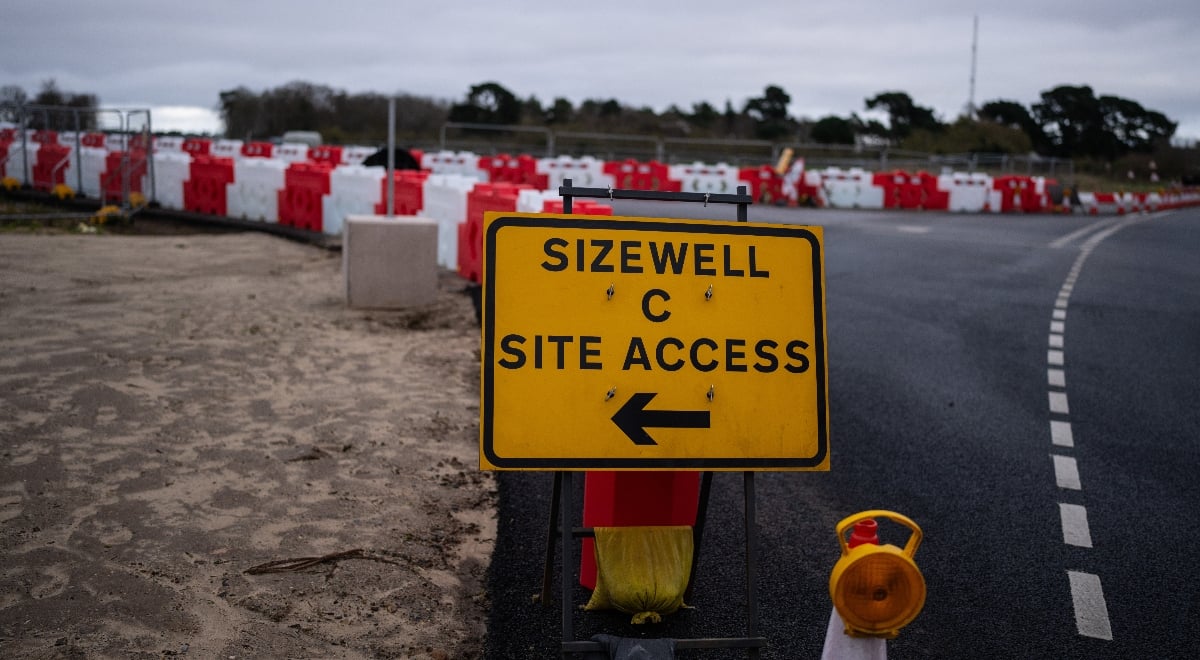 Sign leading to Sizewell C nuclear power plant construction site
