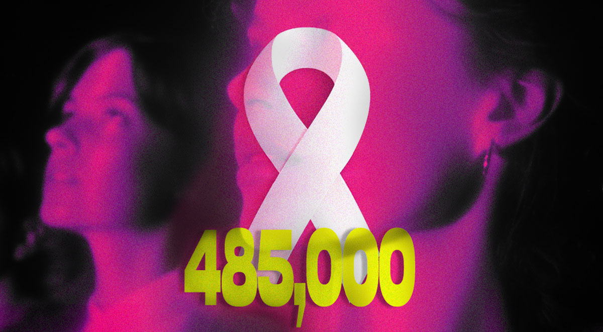 cancer white bow, two women's faces in pink light, yellow sign 458.000