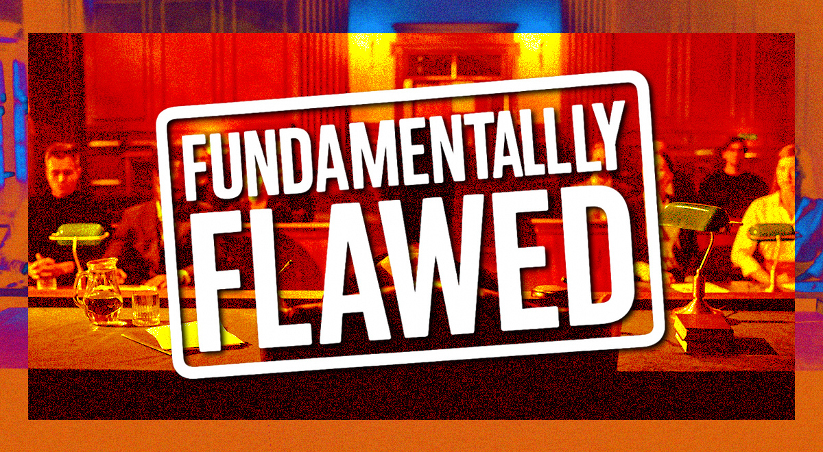 court, orange and red color filters, 3 green lamps, fundamentally flawed white sign