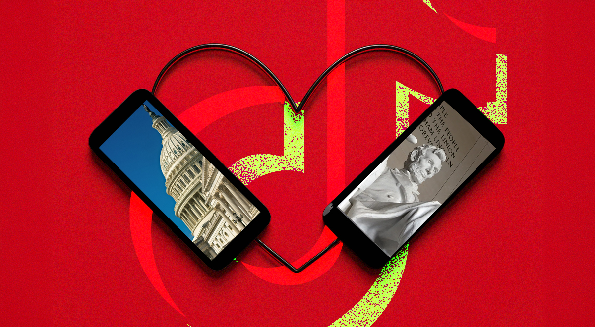 Two cell phones featuring Washington DC icons and a love-heart.