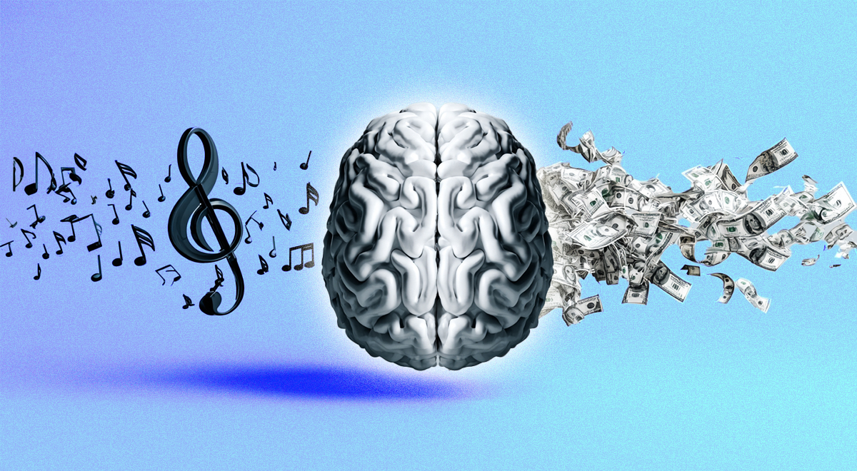 ai robot brain music notes dollar bills