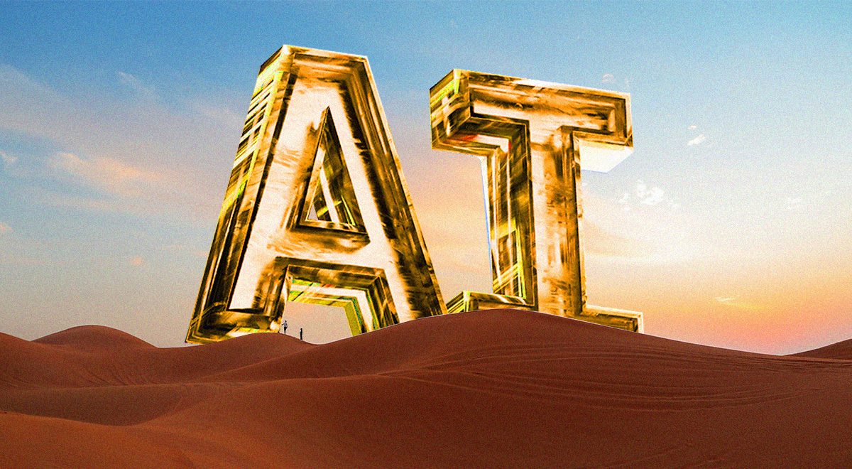 The letters "AI" atop a desert plain.