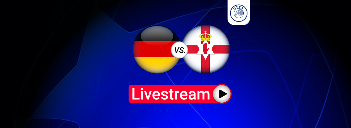 Länderflaggen, Deutschland, Nordirland, blauer Hintergrund, Livestream-Hinweis