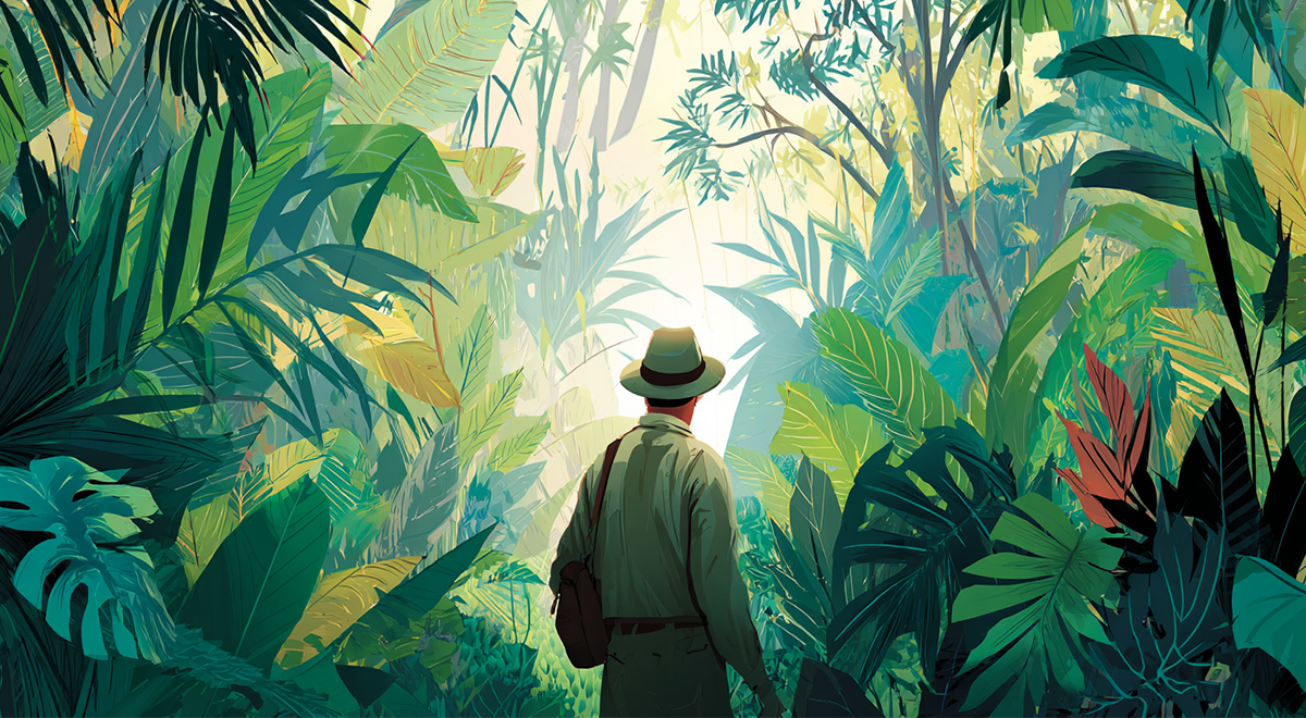 Man lost in the jungle