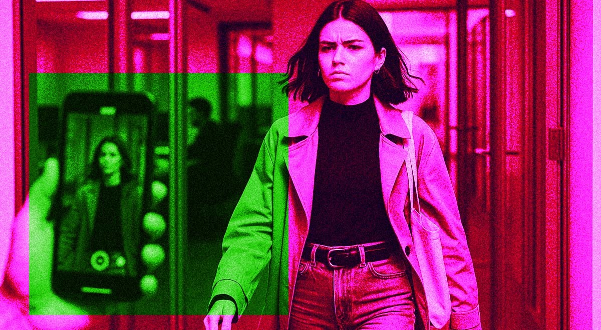 An influencer walking out on her job while filming it on her phone.