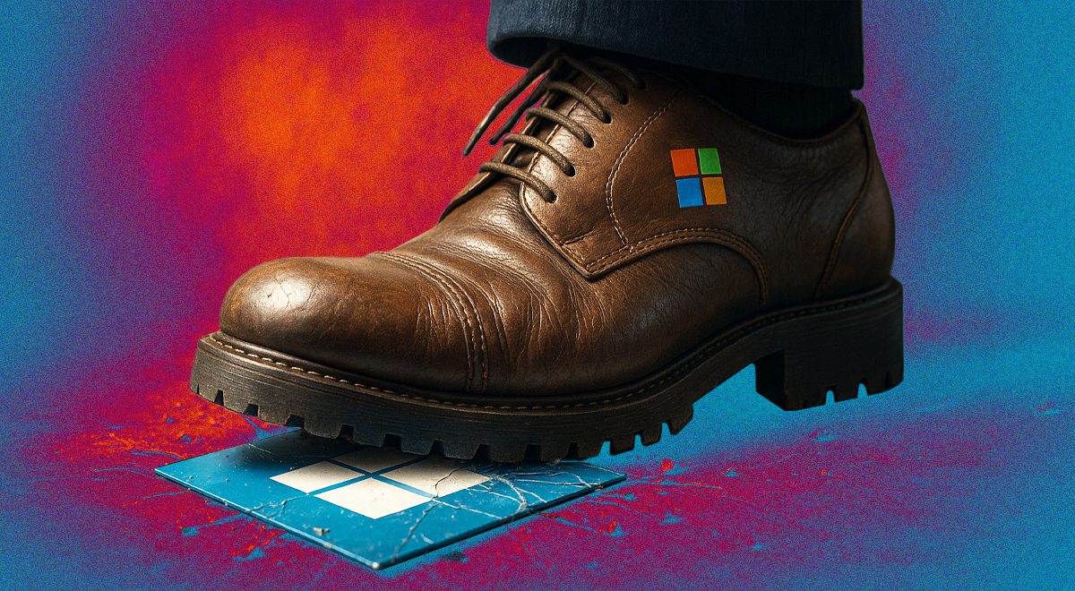 windows 10 logo microsoft logo big shoe stomping