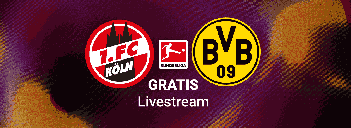 Dortmund vs. Köln, Team Logos, Livestream Bundesliga, bunter Hintergrund