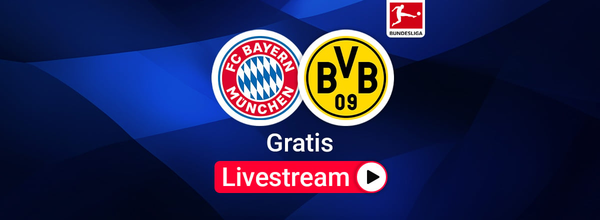 Team Logos, FC Bayern gegen Dortmund Bundesliga Livestream, blauer Hintergrund