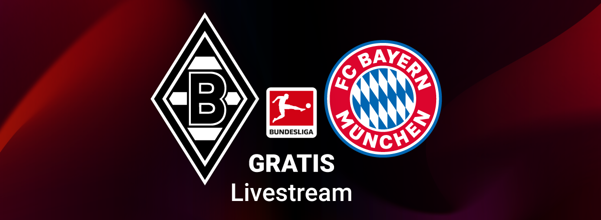Gladbach gegen Bayern, Team Logos, Livestream Bundesliga, roter Hintergrund