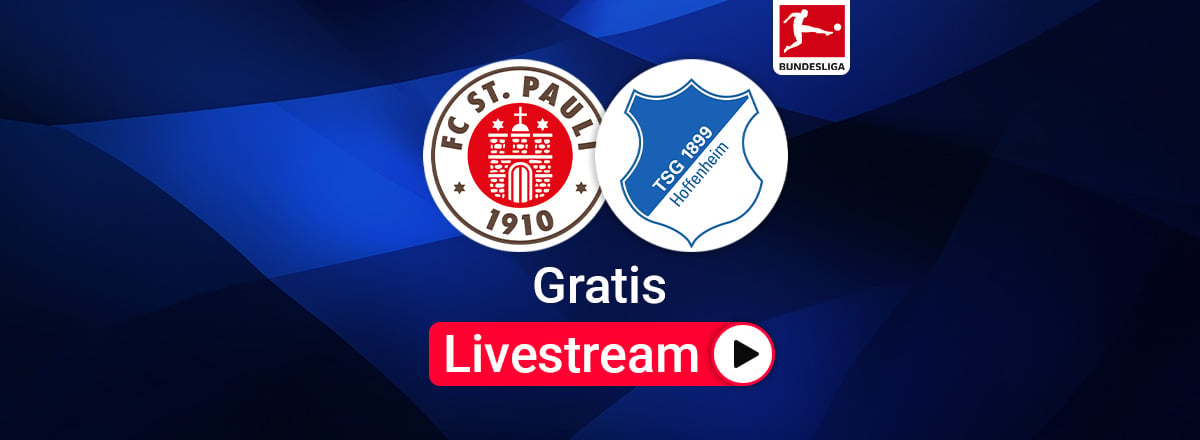 Team Logos, St. Pauli gegen Hoffenheim, Bundesliga Livestream, blauer Hintergrund